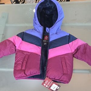 Swiss Tech Kids' Colorblock Hooded Puffer Jacket - Purple Pink Navy